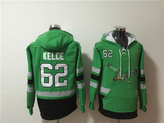 Men's Philadelphia Eagles #62 Jason Kelce Green Ageless Must-Have Lace-Up Pullover Hoodie